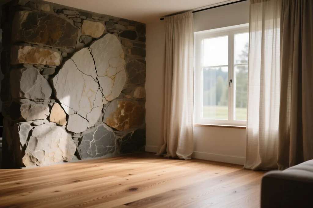 Materiales naturales en el interior: madera, piedra y barro